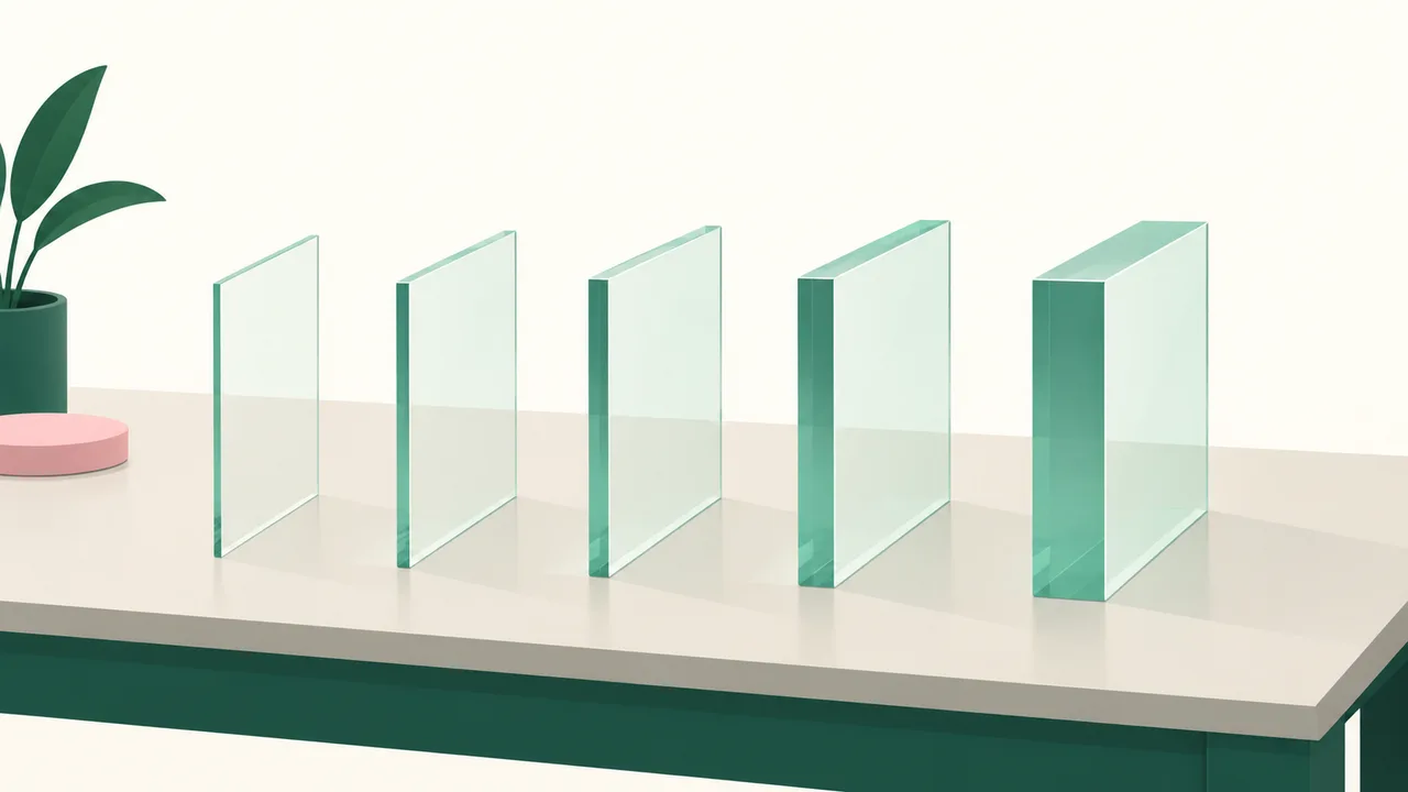 An edge view of thin and thick acrylic samples showing their different depths.