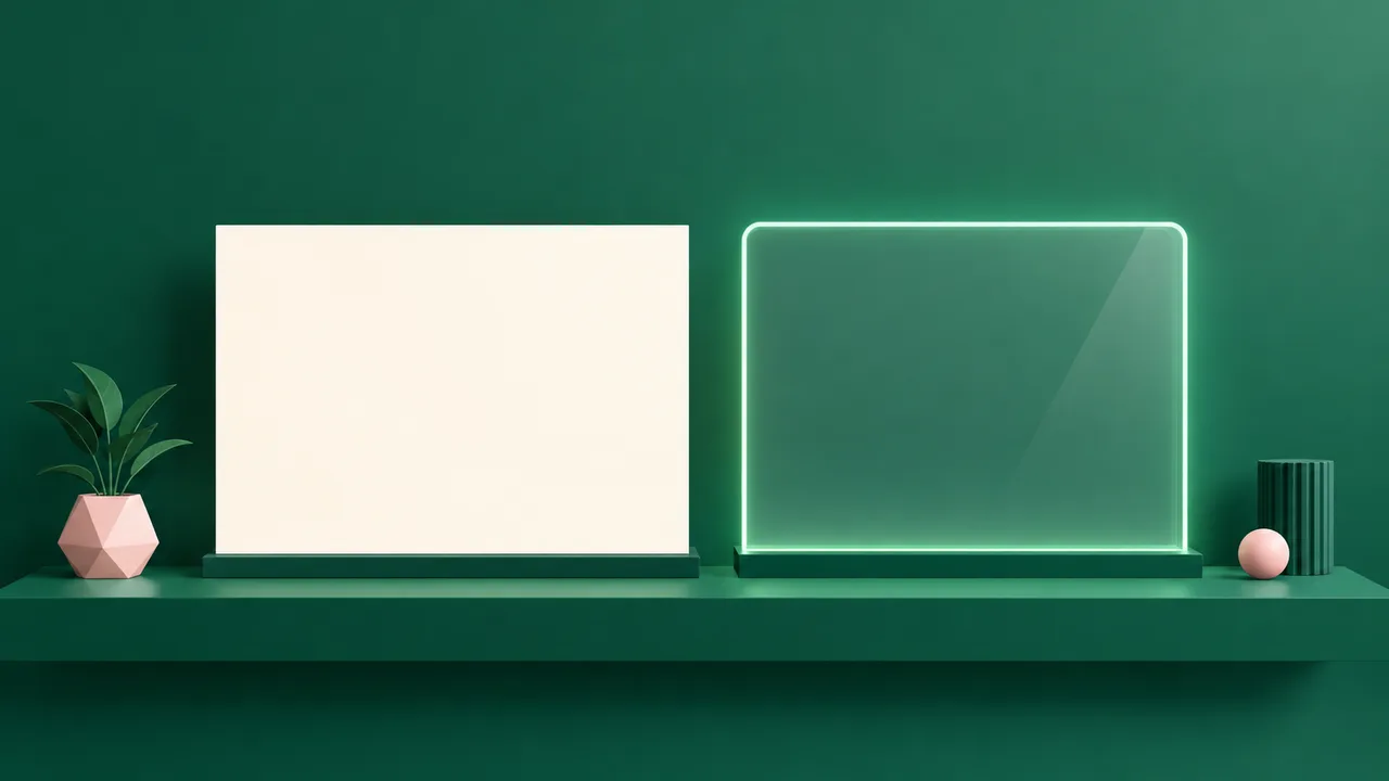 A plain printed panel beside an illuminated panel for comparing display approaches.