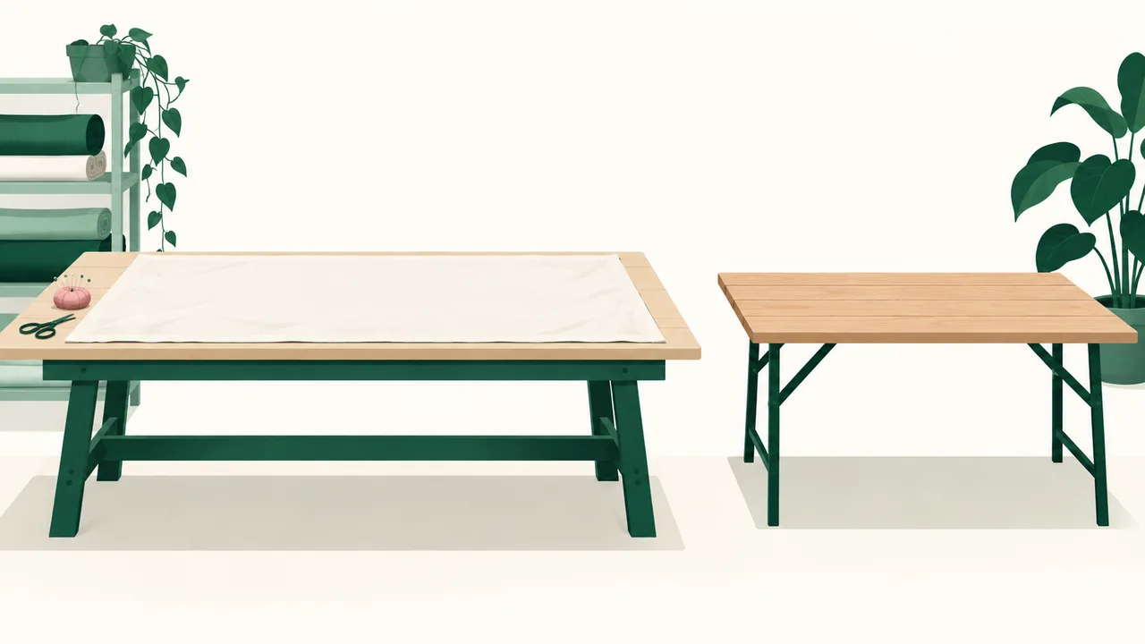 A flat rectangular fabric sheet beside the table it will be draped over.