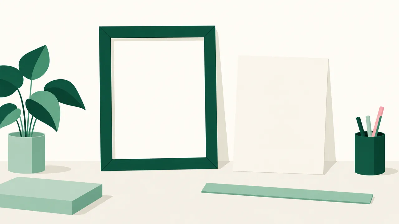 An empty frame and its blank insert laid separately on a worktable for measuring.