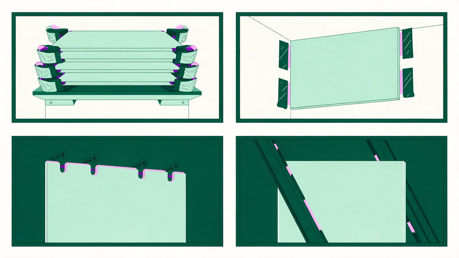 Four mounting methods shown as small diagrams in a grid