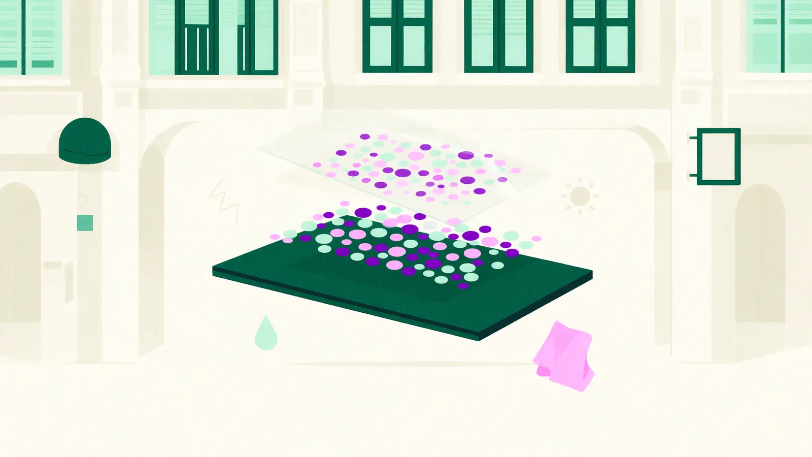 A clear laminate film being rolled over a printed board, the covered half glossy and protected