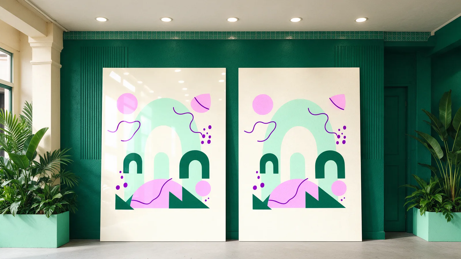 Two identical printed boards side by side under a spotlight, one glossy with a reflection, one matte with none