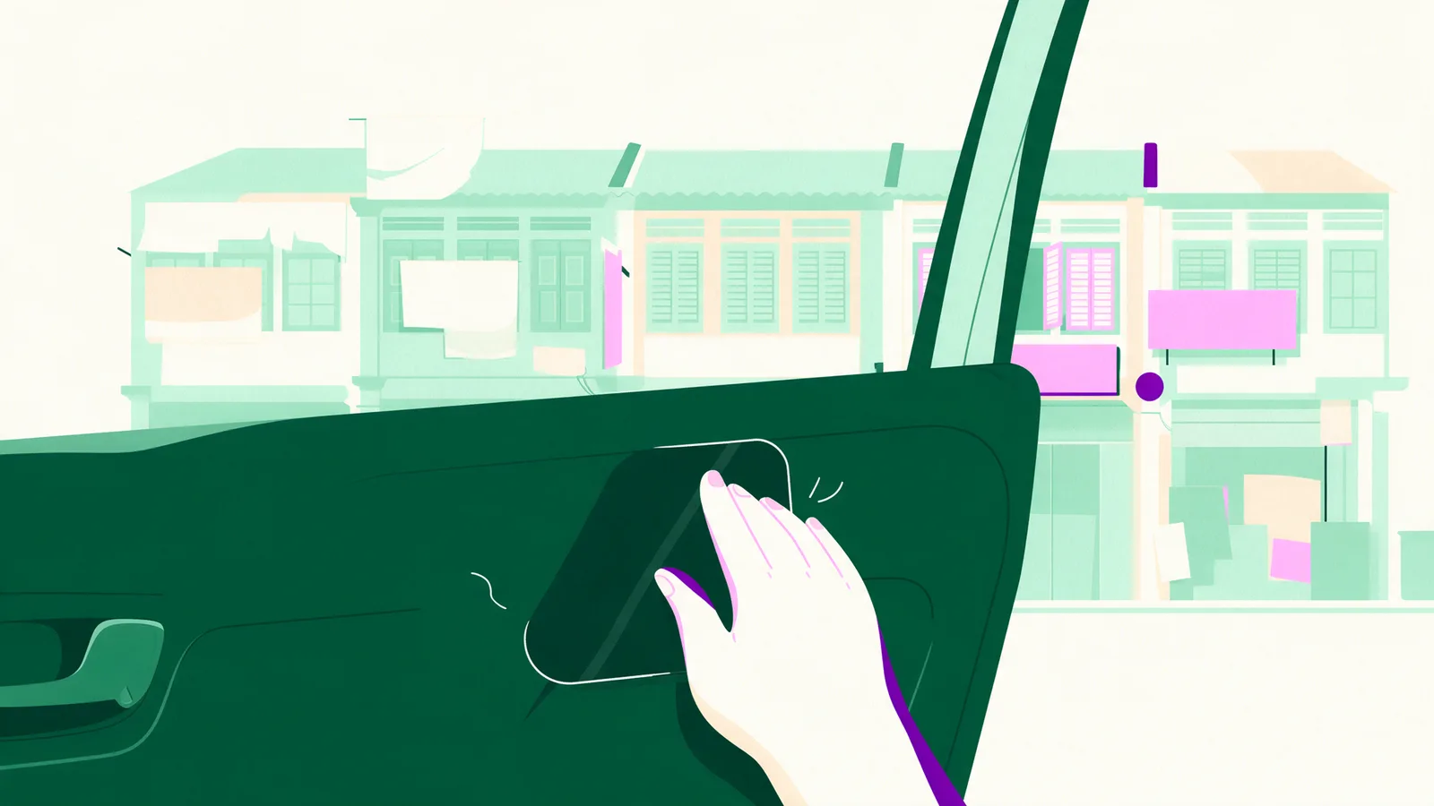 A hand smoothing a rounded-corner magnet flat onto a clean car door