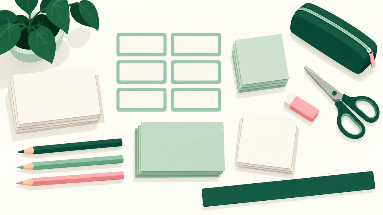 Label groups separated beside blank cards to illustrate organising different label versions before ordering.