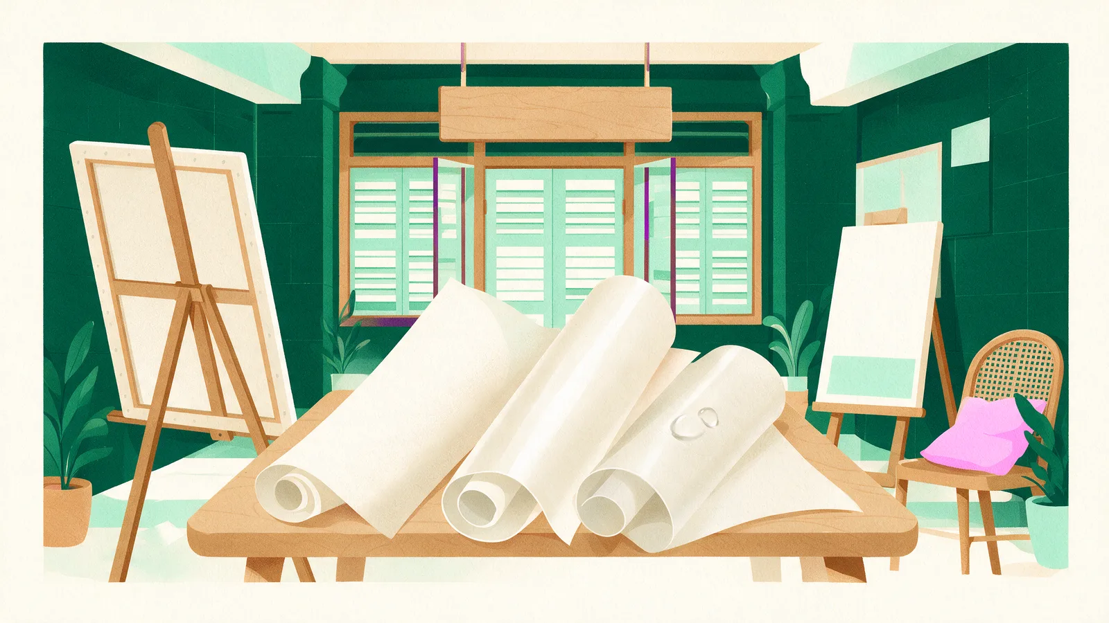 Rolled poster papers in matte, gloss and synthetic finishes fanned out