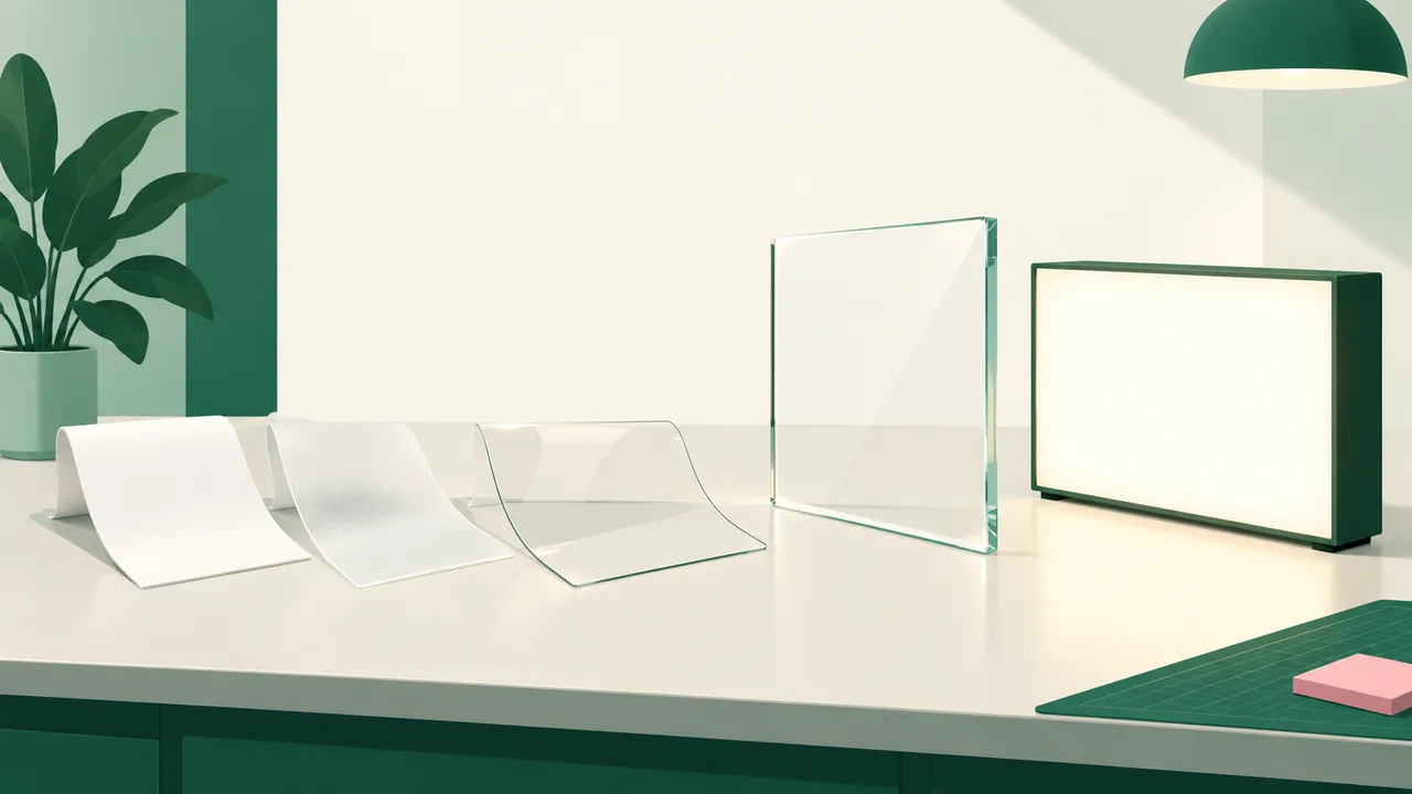 Opaque, translucent and clear film samples showing their different levels of transparency.