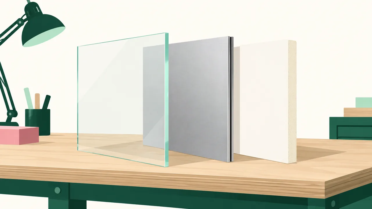 Rigid sign panels with different surfaces and visible material edges.