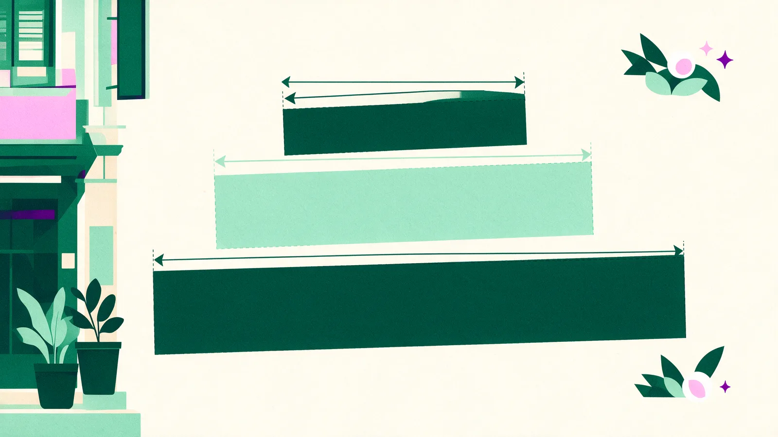Three banner sizes compared with dimension arrows