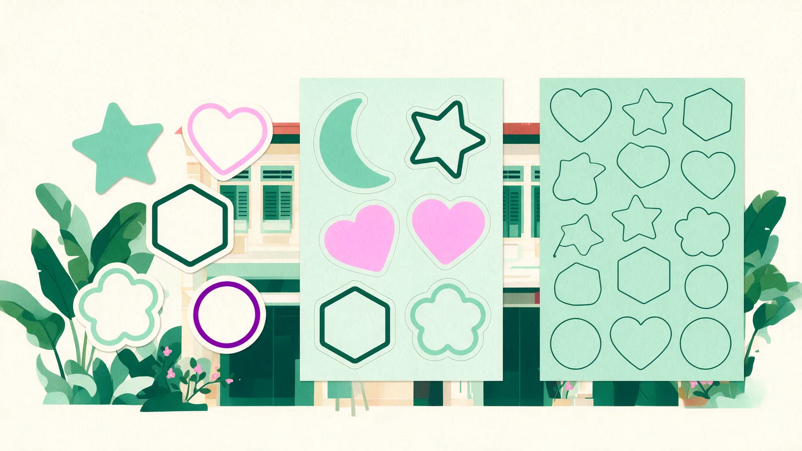 Die-cut, kiss-cut and full-sheet stickers compared side by side