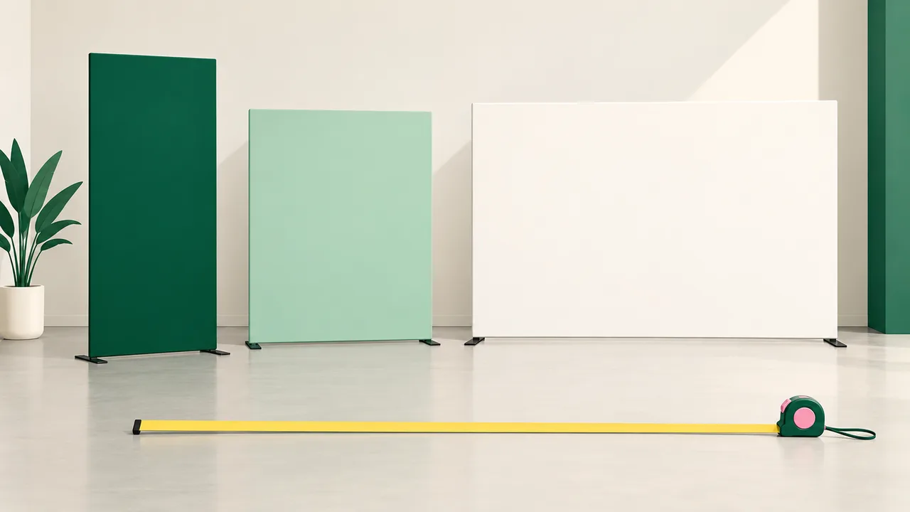 Straight fabric backdrop displays in different widths, with a measuring tape on the floor.