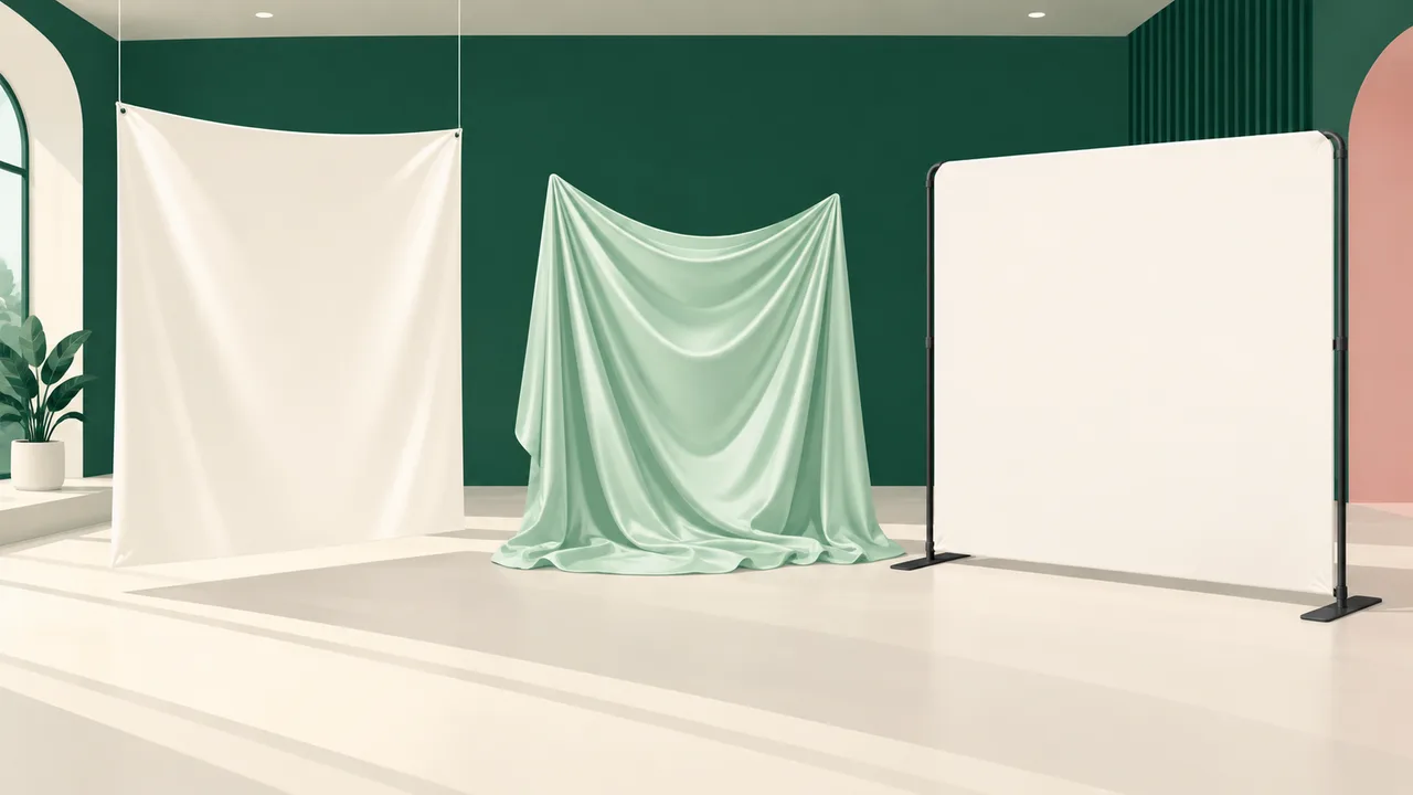 Loose flex and satin sheets beside a complete fabric backdrop display.