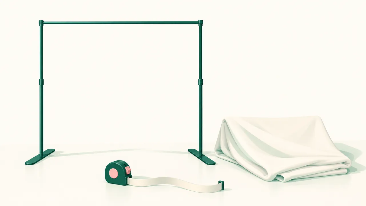An existing backdrop frame and separate fabric graphic laid out for a compatibility check.