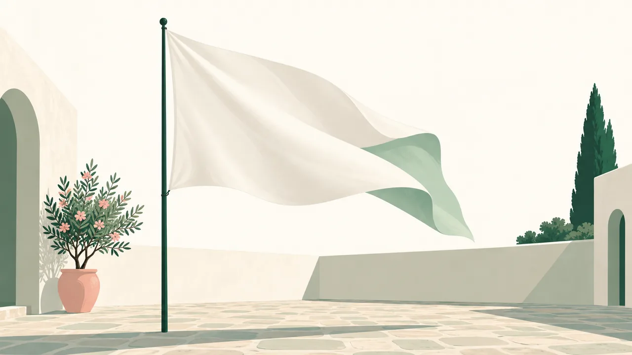 Thin flag fabric catching daylight, with both surfaces visible around a fold.
