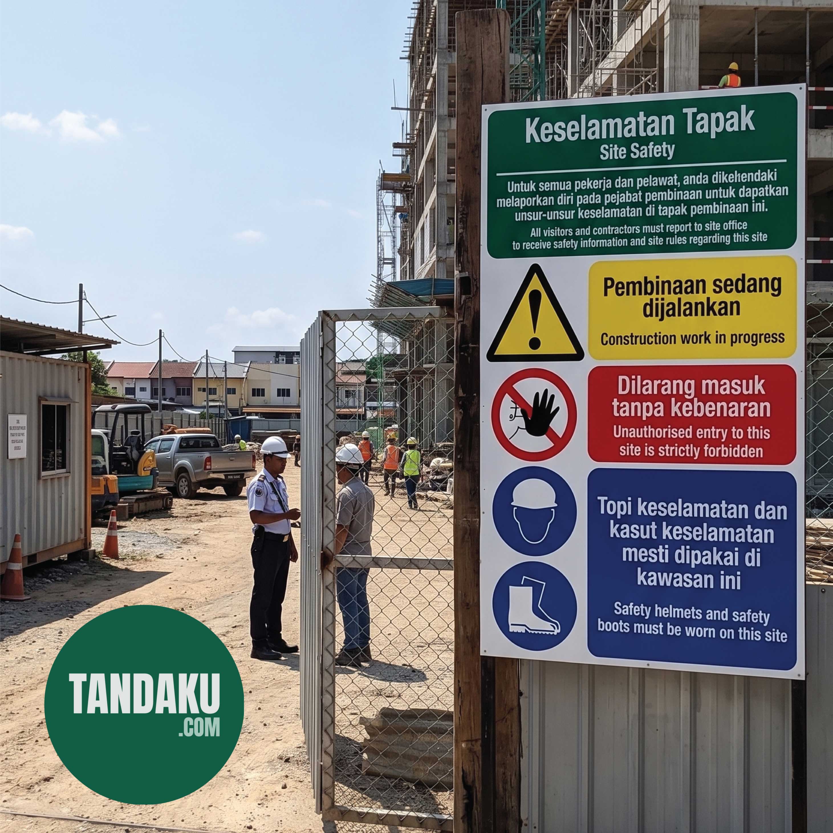 Construction Site Safety Sign (Multi-Hazard) installed