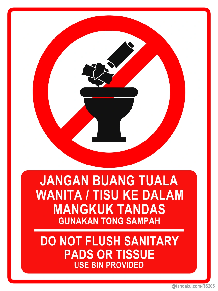 Do Not Flush Sanitary Items — BM + EN