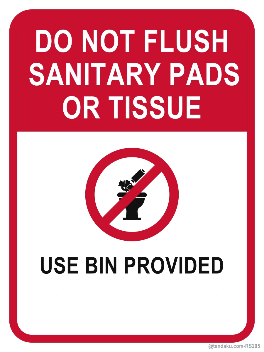 Do Not Flush Sanitary Items — English