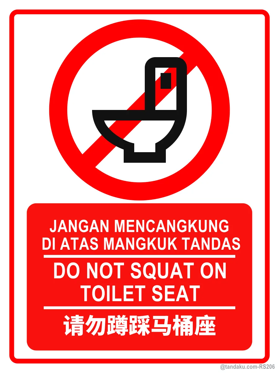 DO NOT SQUAT ON TOILET SEAT — BM + EN + 中文