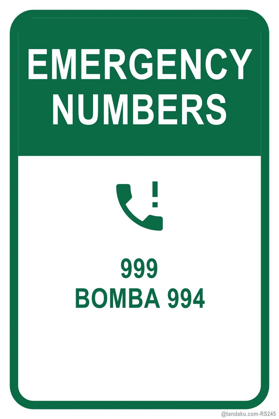 EMERGENCY NUMBERS — English