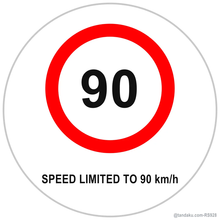 SPEED LIMITED TO 90 km/h — English
