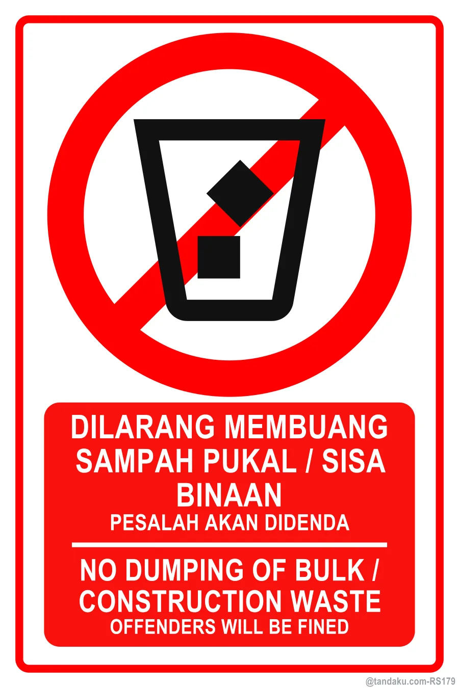 NO DUMPING OF BULK / CONSTRUCTION WASTE — BM + EN