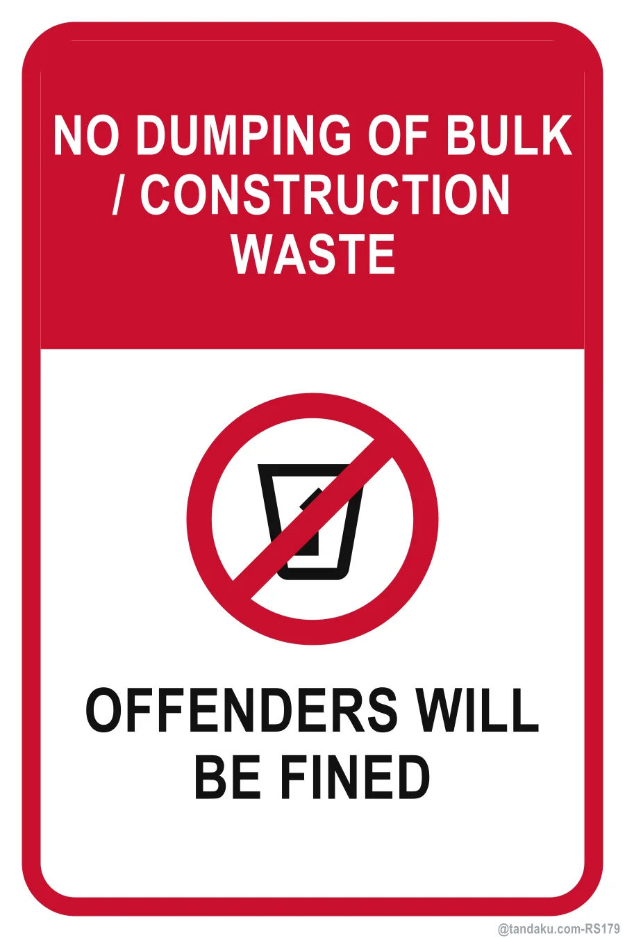 NO DUMPING OF BULK / CONSTRUCTION WASTE — English