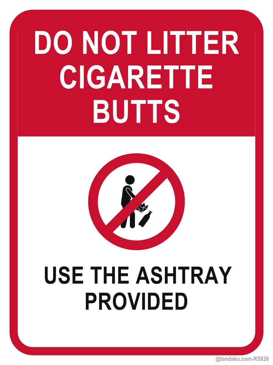 No Littering Cigarette Butts — English