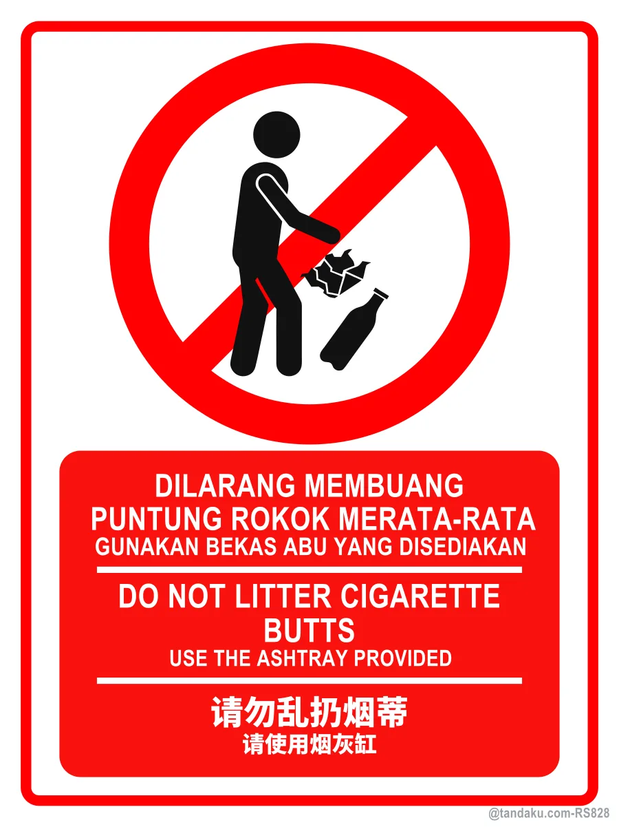 No Littering Cigarette Butts — BM + EN + 中文