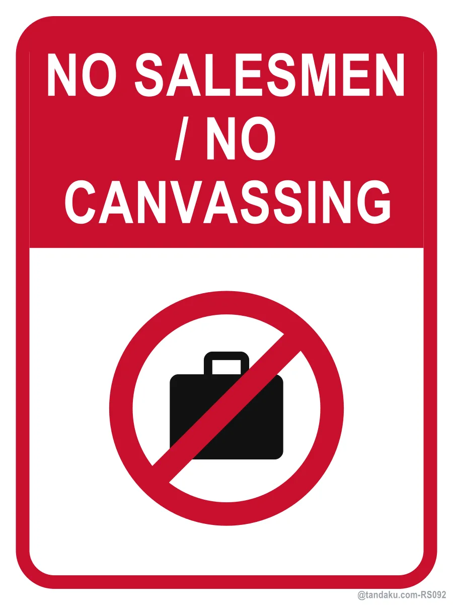 NO SALESMEN / NO CANVASSING — English