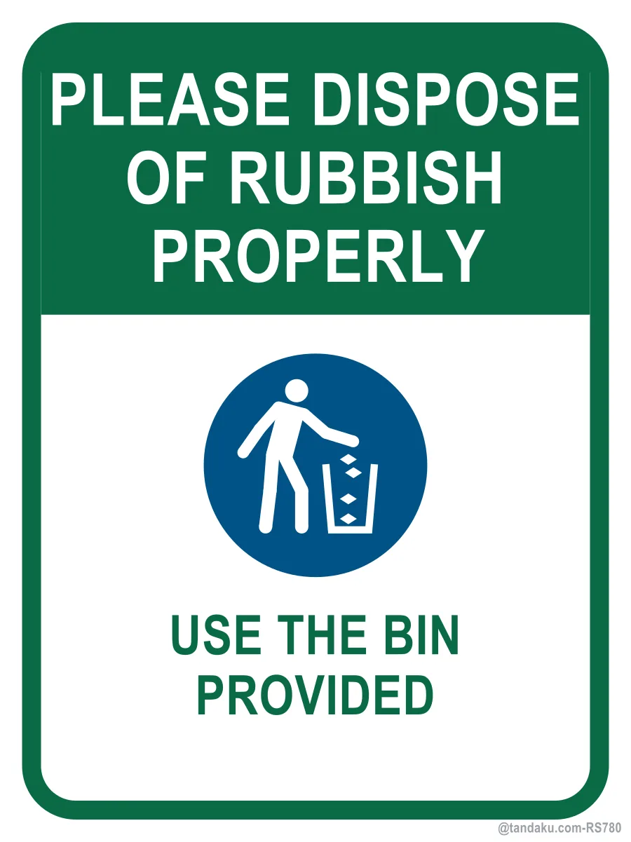 PLEASE DISPOSE OF RUBBISH PROPERLY — English