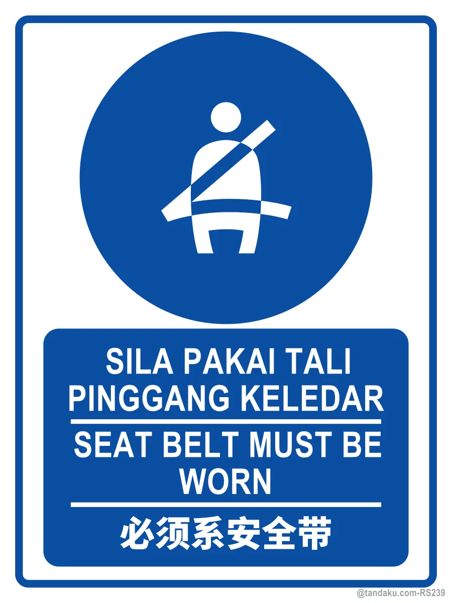 SEAT BELT MUST BE WORN — BM + EN + 中文
